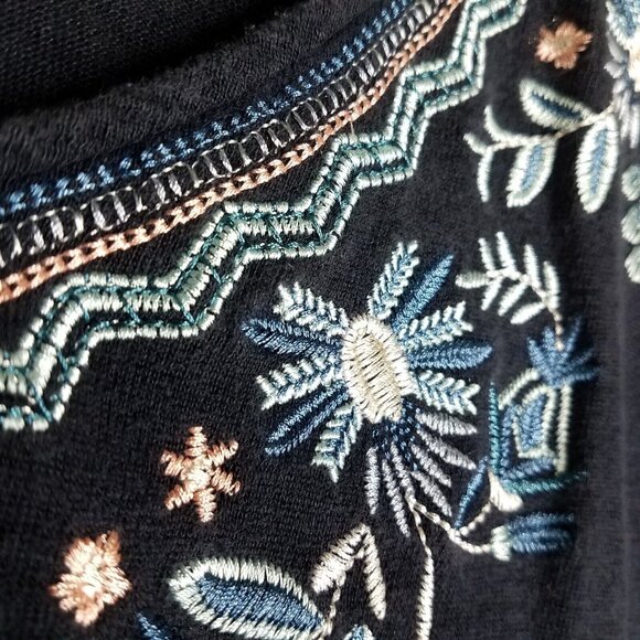 J. Jill Linen Shirt Women's Large Blue Floral Embroidered V-Neck Beach Casual - Picture 4 of 10